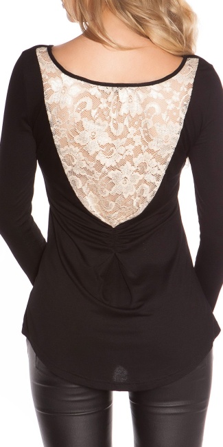 Trendy shirt with lace Black